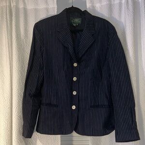 Lauren by Ralph Lauren Vintage Wool Linen Blend Navy Pinstripe Blazer